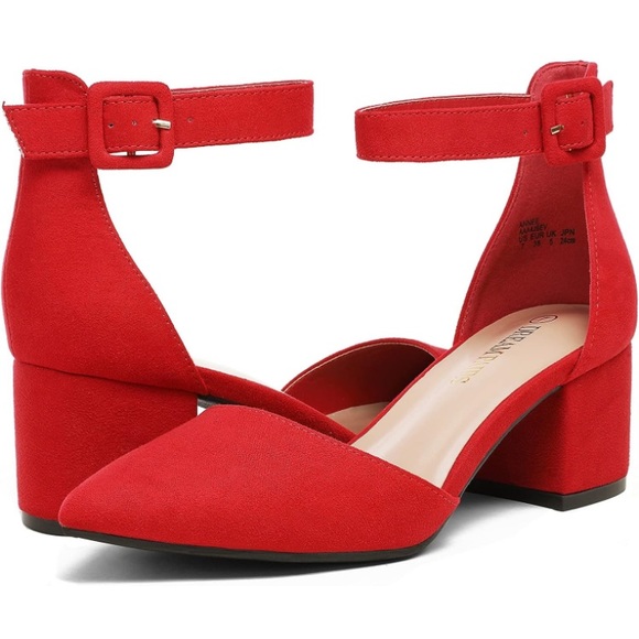 Pointed-Toe Strappy Suede Shoes with 2.25-inch Chunky Heels - Picture 4 of 5